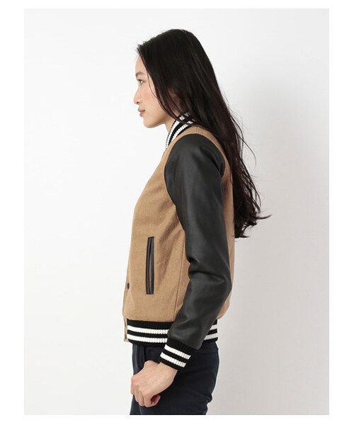 SEVENDAYS=SUNDAY（セブンデイズサンデイ）の「・フェイクメルトン 中綿キルトスタジャン（ブルゾン　・レディース・グレー/ネイビー・M/L）」の4枚目の写真