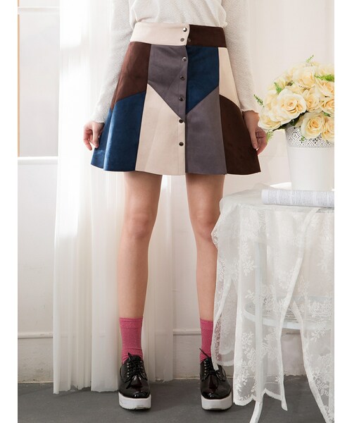 Shalexの「Spliced Suede Skirt(スカート・レディース・Mixed・Size S/Size M/Size L)」の1枚目の写真