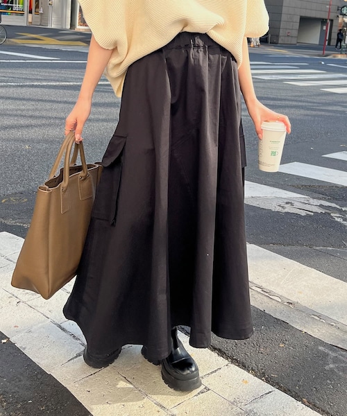 PUAL CE CIN（ピュアルセシン）の「【Du noir】コットンダンプカーゴスカート（スカート・レディース・カーキ/ブラック・FREE）」の2枚目の写真