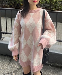 OLIVE des OLIVE | アーガイルチュニック(ニット/セーター)