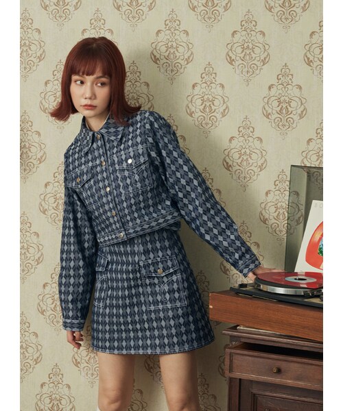 Marjorie（マージョリー）の「天賜的驕傲，菱格撞色車線短版外套（ジャケット/アウター・レディース・牛仔藍・S/M）」の3枚目の写真