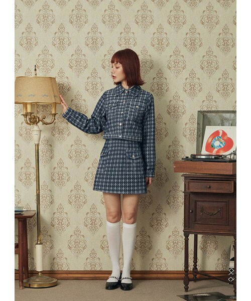 Marjorie（マージョリー）の「天賜的驕傲，菱格撞色車線短版外套（ジャケット/アウター・レディース・牛仔藍・S/M）」の2枚目の写真