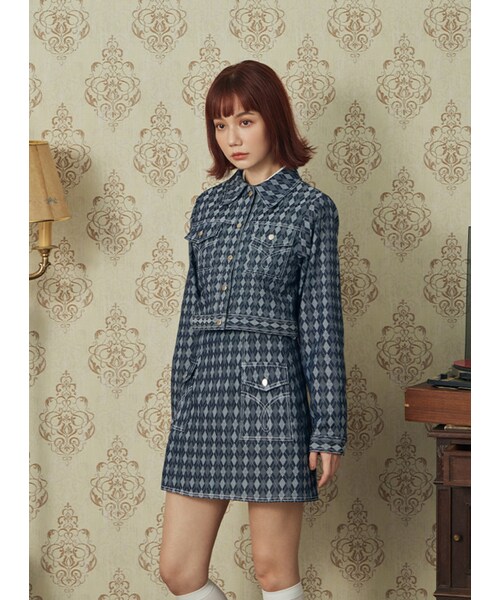 Marjorie（マージョリー）の「天賜的驕傲，菱格撞色車線短版外套（ジャケット/アウター・レディース・牛仔藍・S/M）」の5枚目の写真