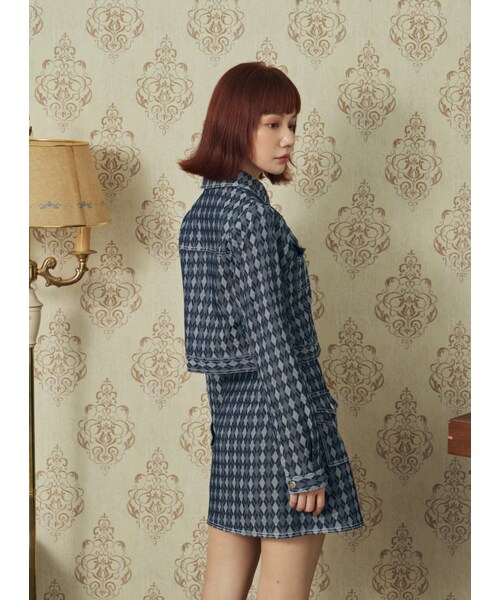 Marjorie（マージョリー）の「女團開場，菱格撞色車線A字短裙（スカート・レディース・牛仔藍・XS/S）」の6枚目の写真