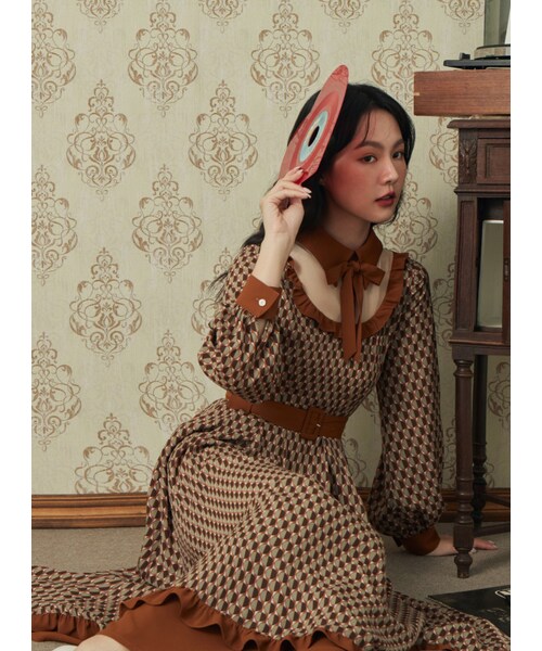 Marjorie（マージョリー）の「不滅玩心，造型荷葉領片印花長洋裝（ワンピース/ドレス・レディース・印花・S/M/L）」の3枚目の写真