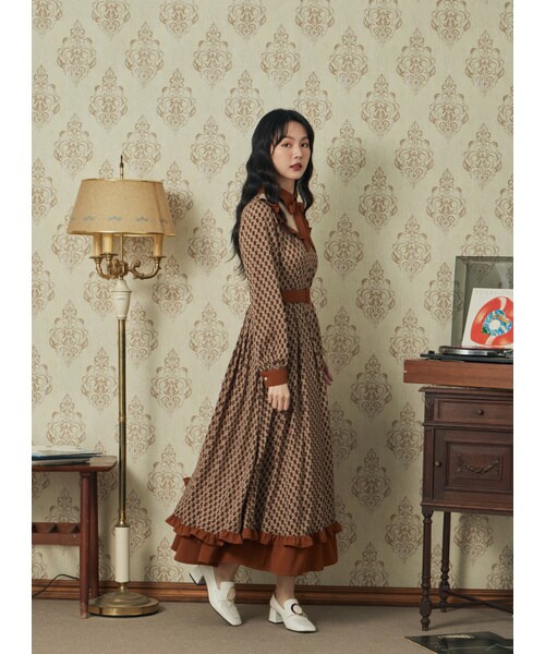 Marjorie（マージョリー）の「不滅玩心，造型荷葉領片印花長洋裝（ワンピース/ドレス・レディース・印花・S/M/L）」の6枚目の写真