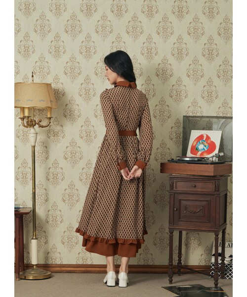 Marjorie（マージョリー）の「不滅玩心，造型荷葉領片印花長洋裝（ワンピース/ドレス・レディース・印花・S/M/L）」の7枚目の写真
