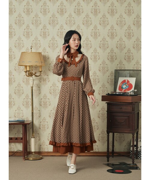 Marjorie（マージョリー）の「不滅玩心，造型荷葉領片印花長洋裝（ワンピース/ドレス・レディース・印花・S/M/L）」の5枚目の写真