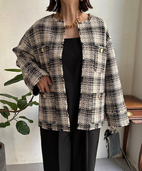 【DOUDOU】☆予約商品☆ツイードジャケット DouDou 「DouDou」 ツイードジャケット FREE ブルー レディース