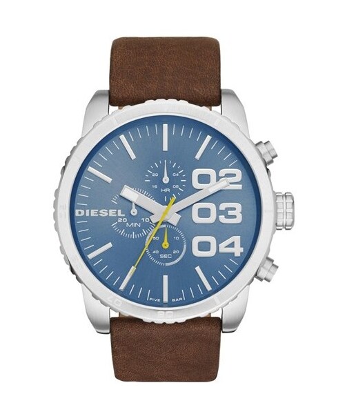 DIESEL（ディーゼル）の「DIESEL® 'Double Down' Chronograph Leather Strap Watch, 51mm case（アナログ腕時計・メンズ・Brown/ Silver/ Blue）」の2枚目の写真