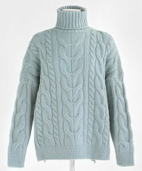 DHOLIC(ディーホリック)の「パステルカラータートルケーブルニット(ニット/セーター・レディース・ココア/イエロー/ディープスカイブルー/ピンク/ライトベージュ・free)」の3枚目の写真