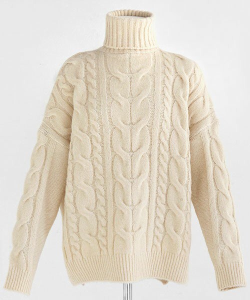 DHOLIC(ディーホリック)の「パステルカラータートルケーブルニット(ニット/セーター・レディース・ココア/イエロー/ディープスカイブルー/ピンク/ライトベージュ・free)」の2枚目の写真