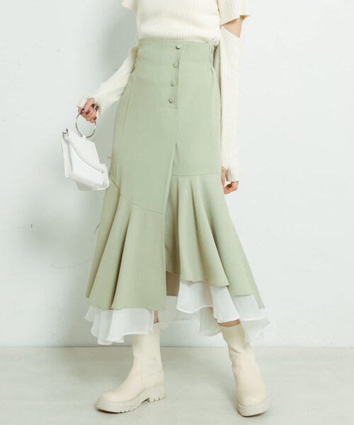 OLIVE des OLIVE（オリーブデオリーブ）の「【WEB限定/リバイバル】裾シフォンマーメイドスカート（スカート・レディース・アイボリー/ミント/ライトグレー/スミクロ・FREE）」の4枚目の写真