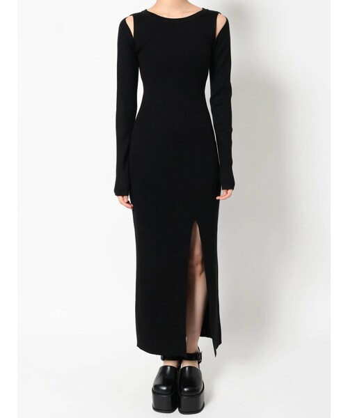 EMODA(エモダ)の「カーブスリットマキシニットワンピース(ワンピース・ベージュ/グレー/ブラック・F)」の13枚目の写真