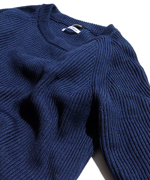 FREAK'S STORE（フリークスストア）の「【15SS新作】 -MADE IN JAPAN- インディゴ畔編クルーネックニット（その他・メンズ・サックスブルー/ネイビー/ボーダー/ストライプ・M/L）」の12枚目の写真