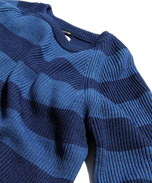 FREAK'S STORE（フリークスストア）の「【15SS新作】 -MADE IN JAPAN- インディゴ畔編クルーネックニット（その他・メンズ・サックスブルー/ネイビー/ボーダー/ストライプ・M/L）」の11枚目の写真