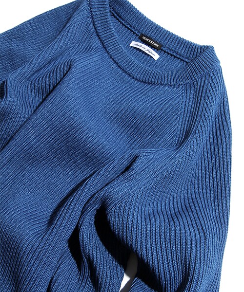 FREAK'S STORE（フリークスストア）の「【15SS新作】 -MADE IN JAPAN- インディゴ畔編クルーネックニット（その他・メンズ・サックスブルー/ネイビー/ボーダー/ストライプ・M/L）」の7枚目の写真