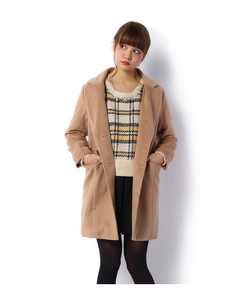 PAGEBOY（ページボーイ）の「【mini12月号掲載】フェイクビーバーチェスターコート（ジャケット/アウター・レディース・グレー系/キャメル/ブルー/ネイビー・S/M）」の2枚目の写真