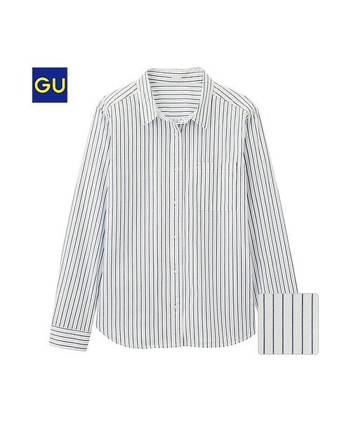 GU（ジーユー）の「（GU）ストライプシャツ（長袖）Ａ（WOMEN ⁄ シャツ・ブラウス・レディース・NAVY/OFF WHITE・XL/M/L/S）」の2枚目の写真