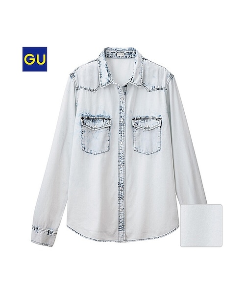 GU(ジーユー)の「(GU)デニムシャツ(ケミカル・長袖)(WOMEN ⁄ シャツ・ブラウス・レディース・LIGHT BLUE/BLUE・XS/S/M/L/XL/XXL)」の1枚目の写真