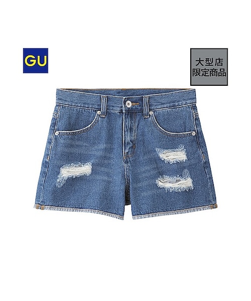 GU（ジーユー）の「（GU）デニムクラッシュショートパンツＡ（WOMEN ⁄ クロップドパンツ・ショートパンツ・レディース・OFF WHITE/BLUE・M/XL/S/L）」の2枚目の写真