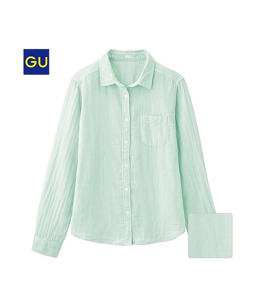 GU（ジーユー）の「（GU）ダブルガーゼシャツ（長袖）（WOMEN ⁄ シャツ・ブラウス・レディース・OFF WHITE/NAVY/PINK/GREEN/YELLOW・M/S/XL/L）」の2枚目の写真