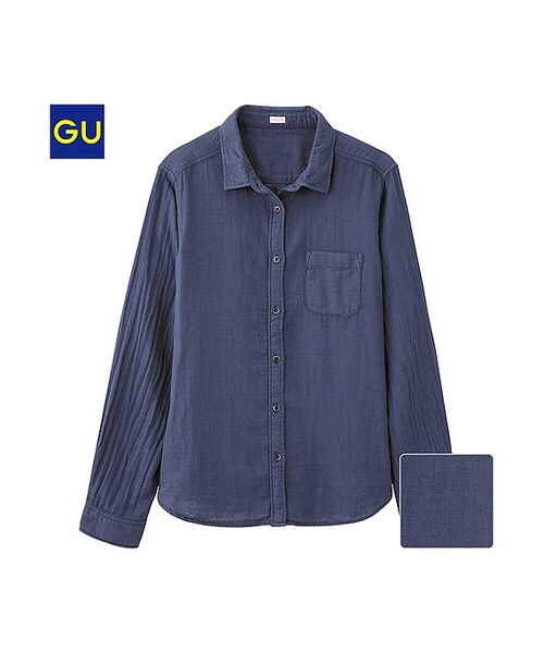 GU（ジーユー）の「（GU）ダブルガーゼシャツ（長袖）（WOMEN ⁄ シャツ・ブラウス・レディース・OFF WHITE/NAVY/PINK/GREEN/YELLOW・M/S/XL/L）」の3枚目の写真