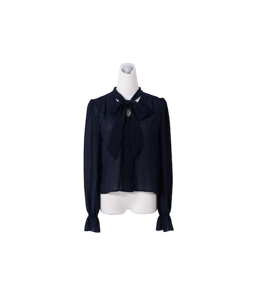 Marjorie（マージョリー）の「落子，復古水玉點點綁結領襯衫（トップス・レディース・深藍/淺綠・S/M）」の7枚目の写真