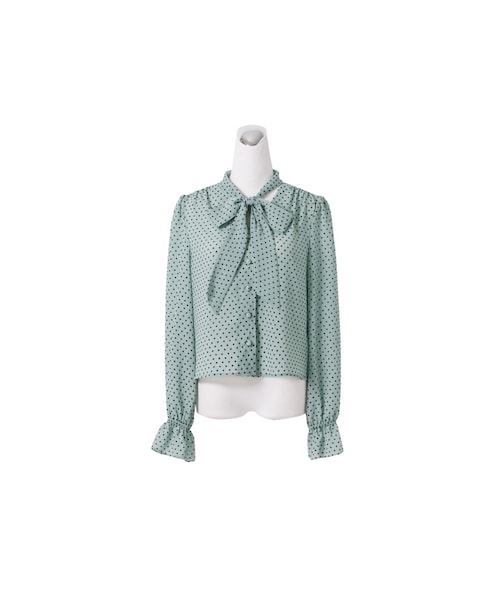 Marjorie（マージョリー）の「落子，復古水玉點點綁結領襯衫（トップス・レディース・深藍/淺綠・S/M）」の17枚目の写真