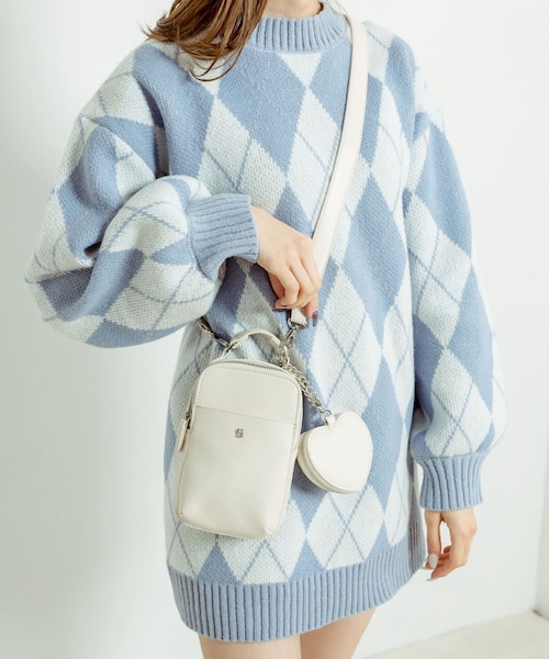 OLIVE des OLIVE(オリーブデオリーブ)の「ハートポーチ付ショルダー(ショルダーバッグ・レディース・アイボリー/ピンク系その他/ブラック・FREE)」の2枚目の写真