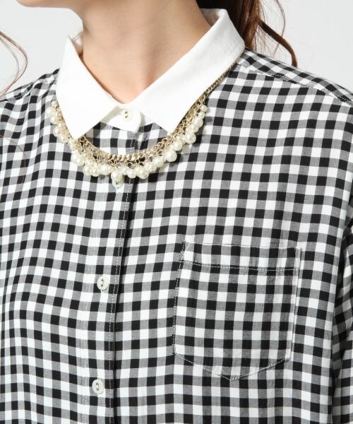 GLOBAL WORK(グローバルワーク)の「ムジガラシャツワンピース/長袖(ワンピース/ドレス・レディース・ホワイト(無地)05/チェック10/SAXストライプ80・M/L)」の6枚目の写真