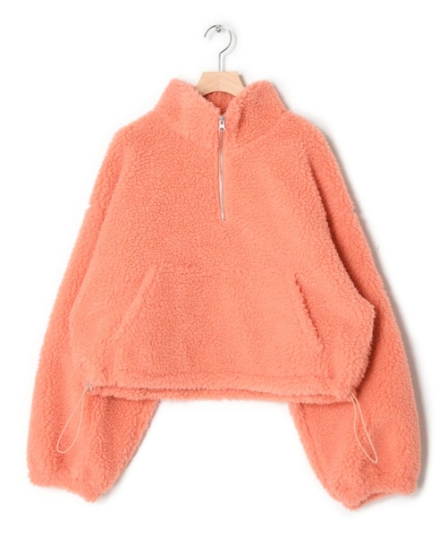 w closet（ダブルクローゼット）の「★先行予約★ショート丈ハーフジップボアジャケット【1月下旬入荷】（ジャケット/アウター・レディース・オフホワイト/グリーン/Sオレンジ・FREE）」の6枚目の写真