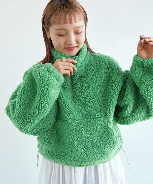 w closet（ダブルクローゼット）の「★先行予約★ショート丈ハーフジップボアジャケット【1月下旬入荷】（ジャケット/アウター・レディース・オフホワイト/グリーン/Sオレンジ・FREE）」の17枚目の写真