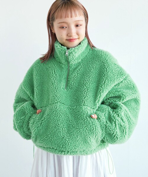 w closet（ダブルクローゼット）の「★先行予約★ショート丈ハーフジップボアジャケット【1月下旬入荷】（ジャケット/アウター・レディース・オフホワイト/グリーン/Sオレンジ・FREE）」の19枚目の写真