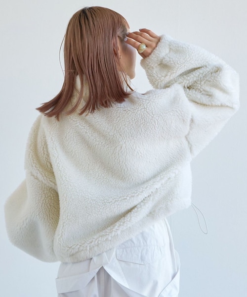 w closet（ダブルクローゼット）の「★先行予約★ショート丈ハーフジップボアジャケット【1月下旬入荷】（ジャケット/アウター・レディース・オフホワイト/グリーン/Sオレンジ・FREE）」の14枚目の写真