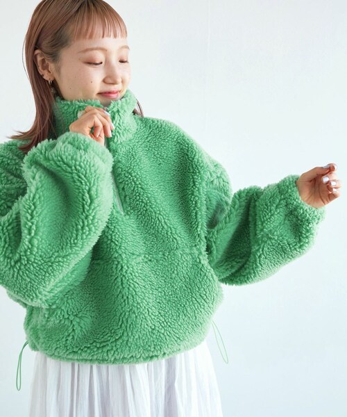 w closet（ダブルクローゼット）の「★先行予約★ショート丈ハーフジップボアジャケット【1月下旬入荷】（ジャケット/アウター・レディース・オフホワイト/グリーン/Sオレンジ・FREE）」の22枚目の写真