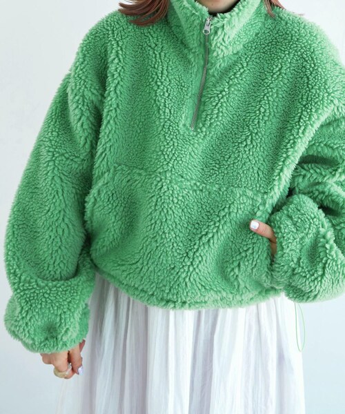 w closet（ダブルクローゼット）の「★先行予約★ショート丈ハーフジップボアジャケット【1月下旬入荷】（ジャケット/アウター・レディース・オフホワイト/グリーン/Sオレンジ・FREE）」の20枚目の写真