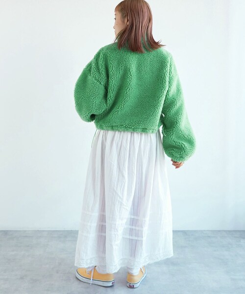 w closet（ダブルクローゼット）の「★先行予約★ショート丈ハーフジップボアジャケット【1月下旬入荷】（ジャケット/アウター・レディース・オフホワイト/グリーン/Sオレンジ・FREE）」の21枚目の写真