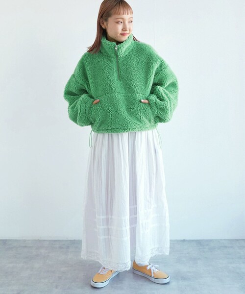 w closet（ダブルクローゼット）の「★先行予約★ショート丈ハーフジップボアジャケット【1月下旬入荷】（ジャケット/アウター・レディース・オフホワイト/グリーン/Sオレンジ・FREE）」の16枚目の写真