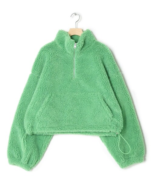 w closet（ダブルクローゼット）の「★先行予約★ショート丈ハーフジップボアジャケット【1月下旬入荷】（ジャケット/アウター・レディース・オフホワイト/グリーン/Sオレンジ・FREE）」の5枚目の写真