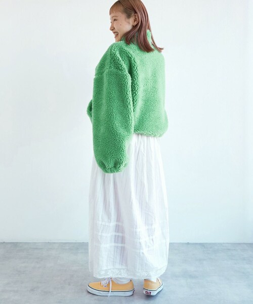 w closet（ダブルクローゼット）の「★先行予約★ショート丈ハーフジップボアジャケット【1月下旬入荷】（ジャケット/アウター・レディース・オフホワイト/グリーン/Sオレンジ・FREE）」の18枚目の写真