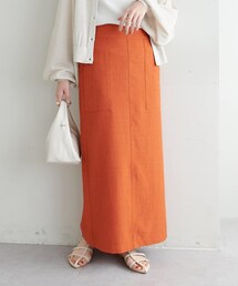 【美品】 HERMES リネン ひざ丈スカート オレンジ ナデージュ S 美品】 HERMES リネン ひざ丈スカート オレンジ ナデージュ S 美品