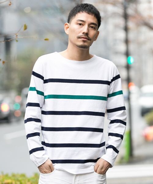 GLOBAL WORK(グローバルワーク)の「ボーダーボートネック長袖(トップス・メンズ・ホワイト05/ホワイト06/ブラック09/グレー15・S/M/L/XL)」の1枚目の写真
