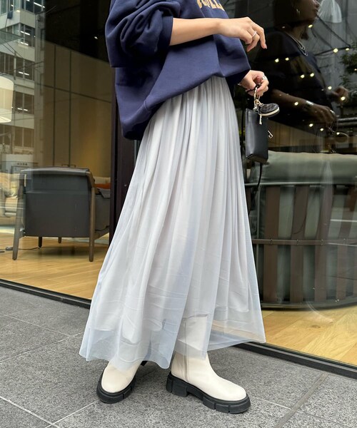 DouDou(ドゥドゥ)の「ソフトチュールスカート(スカート・レディース・グレー/ブラック・F)」の2枚目の写真