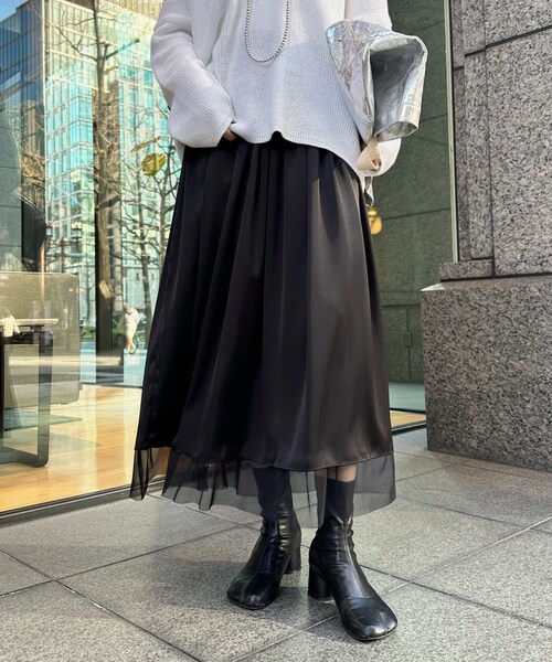 DouDou(ドゥドゥ)の「ソフトチュールスカート(スカート・レディース・グレー/ブラック・F)」の1枚目の写真