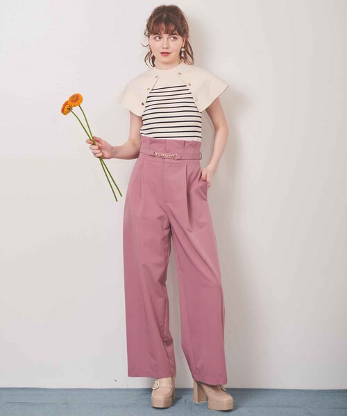 31 Sons de mode（トランテアン　ソン　ドゥ　モード）の「【予約】カラーワイドパンツ（パンツ・レディース・32ピンク/61グリーン/70ネイビー・36/38）」の5枚目の写真