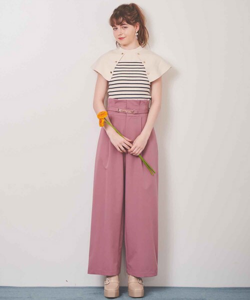 31 Sons de mode（トランテアン　ソン　ドゥ　モード）の「【予約】カラーワイドパンツ（パンツ・レディース・32ピンク/61グリーン/70ネイビー・36/38）」の2枚目の写真
