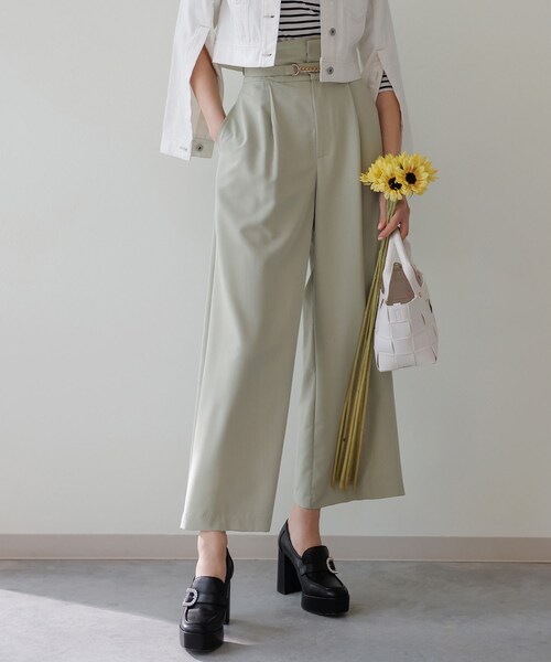 31 Sons de mode（トランテアン　ソン　ドゥ　モード）の「【予約】カラーワイドパンツ（パンツ・レディース・32ピンク/61グリーン/70ネイビー・36/38）」の3枚目の写真