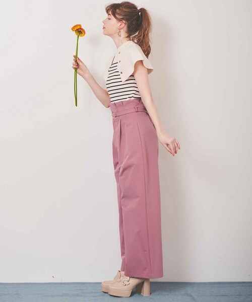 31 Sons de mode（トランテアン　ソン　ドゥ　モード）の「【予約】カラーワイドパンツ（パンツ・レディース・32ピンク/61グリーン/70ネイビー・36/38）」の6枚目の写真