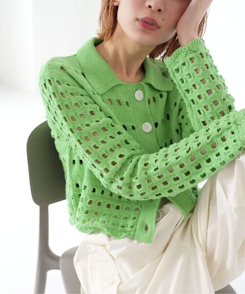 SLOBE IENA(スローブイエナ)の「《予約》SLOBE citron.メッシュアミポロカーディガン(その他・ナチュラル/フリー)」の2枚目の写真